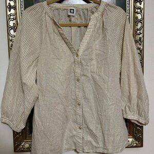 Anne Klein White Beige Striped Boho Top Size Large
